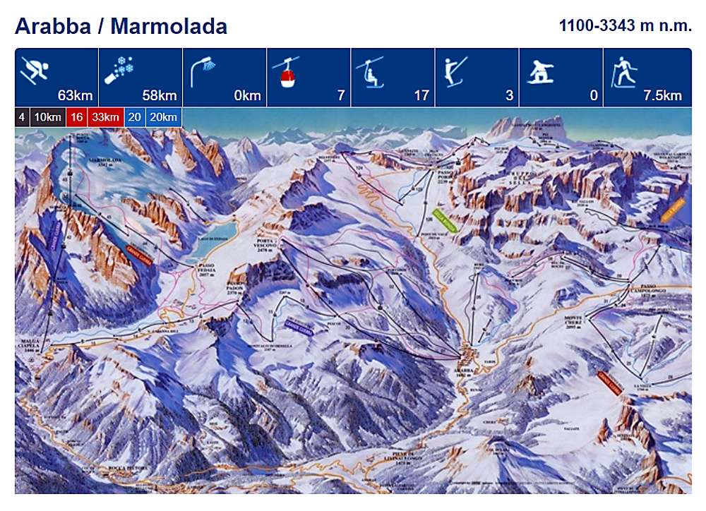 Sella Ronda lyžařská mapa